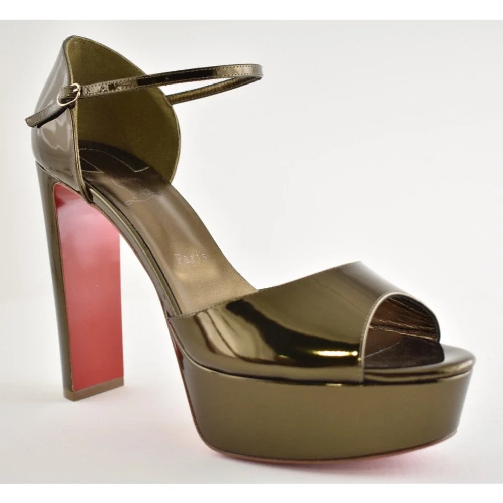 Christian Louboutin Sandaloo 130 Bronzo Brown Platform Block Heel Sandal Pump 41